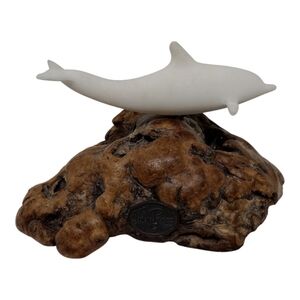 Vintage John Perry Pellucida Dolphin Sculpture on Burlwood Base‎